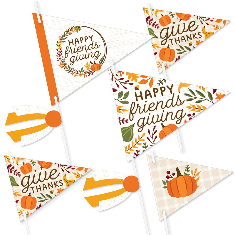 Fall Friends Thanksgiving - Triangle Friendsgiving Party Photo Props - Pennant Flag Centerpieces - Set of 20