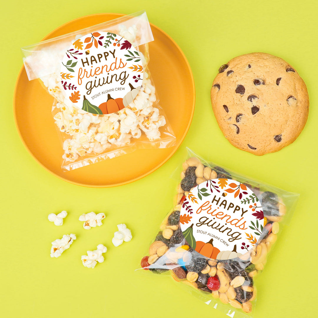Custom Text Stickers & Clear Cookie Bags - Fall Friends Thanksgiving