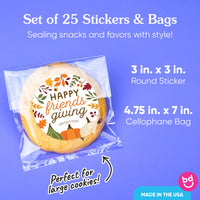 Custom Text Stickers & Clear Cookie Bags - Fall Friends Thanksgiving
