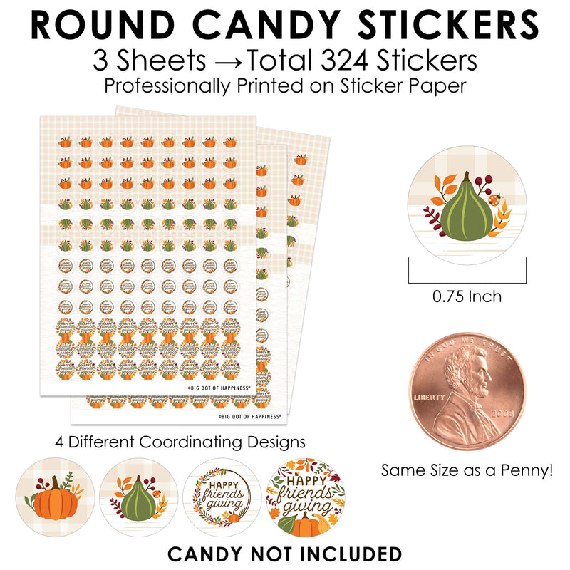 Fall Friends Thanksgiving - Friendsgiving Party Small Round Candy Stickers - Party Favor Labels - 324 Count
