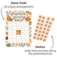 Fall Friends Thanksgiving - Bingo Cards and Markers - Friendsgiving Party Bingo Game - Set of 18