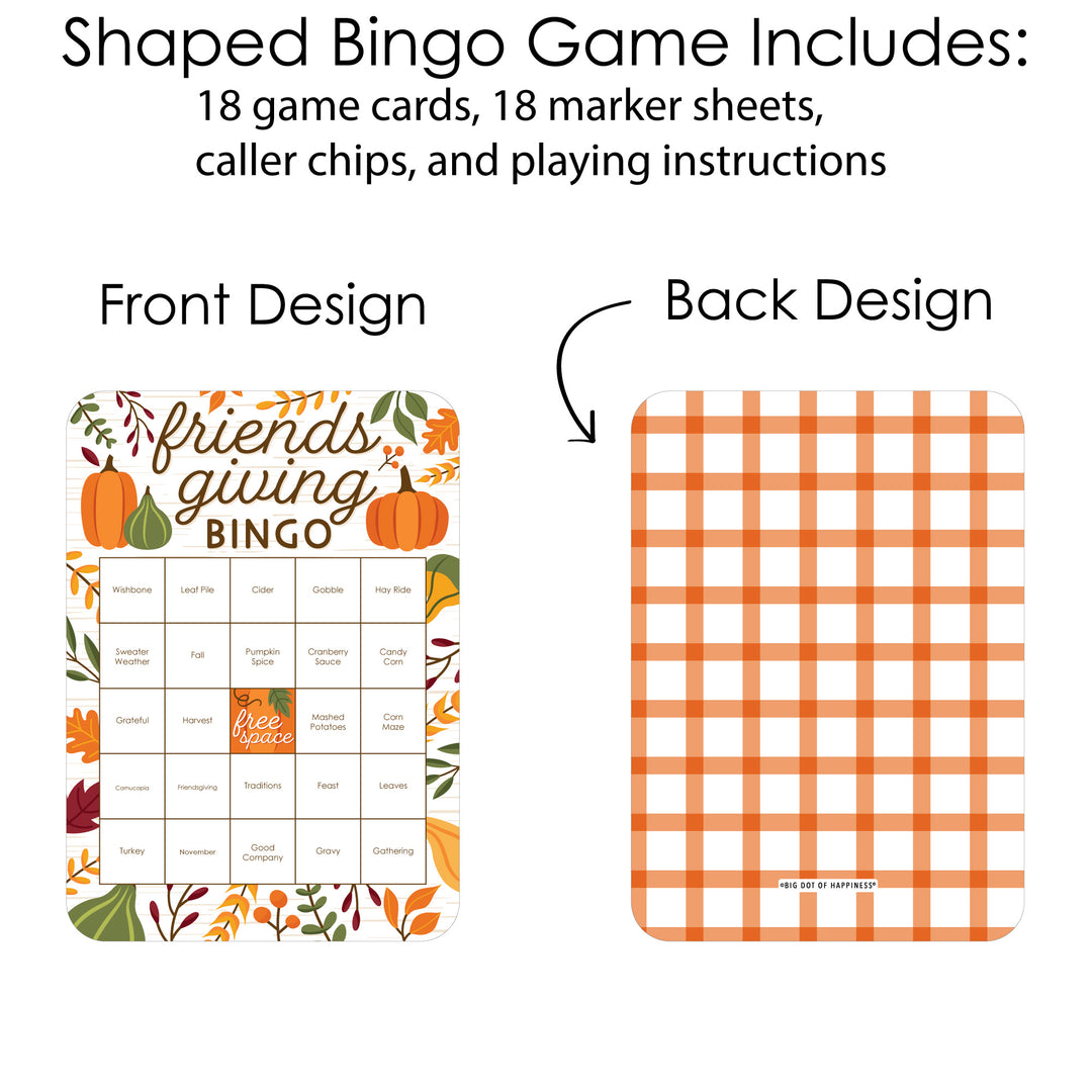 Fall Friends Thanksgiving - Bingo Cards and Markers - Friendsgiving Party Bingo Game - Set of 18