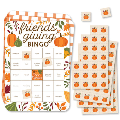 Fall Friends Thanksgiving - Bingo Cards and Markers - Friendsgiving Party Bingo Game - Set of 18