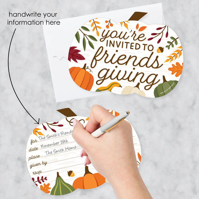 Fall Friends Thanksgiving - Shaped Fill-In Invitations - Friendsgiving Party Invitation Cards with Envelopes - Set of 12