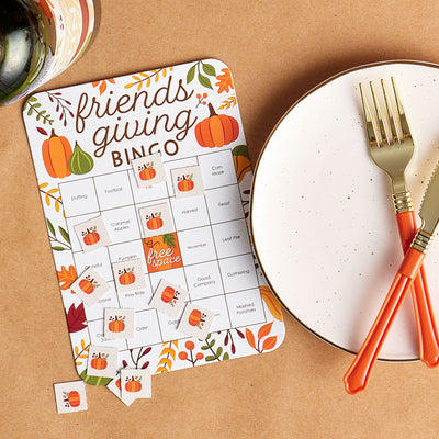 Fall Friends Thanksgiving - Bingo Cards and Markers - Friendsgiving Party Bingo Game - Set of 18