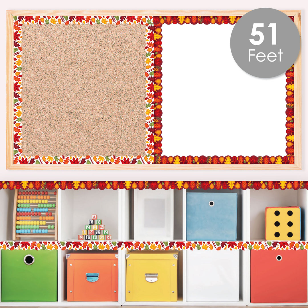 Fall Leaves - Scalloped Classroom Decor - Bulletin Board Borders - 51 Feet