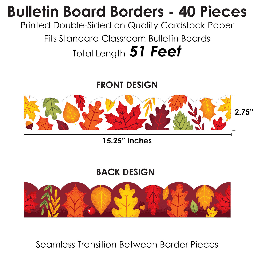 Fall Leaves - Scalloped Classroom Decor - Bulletin Board Borders - 51 Feet