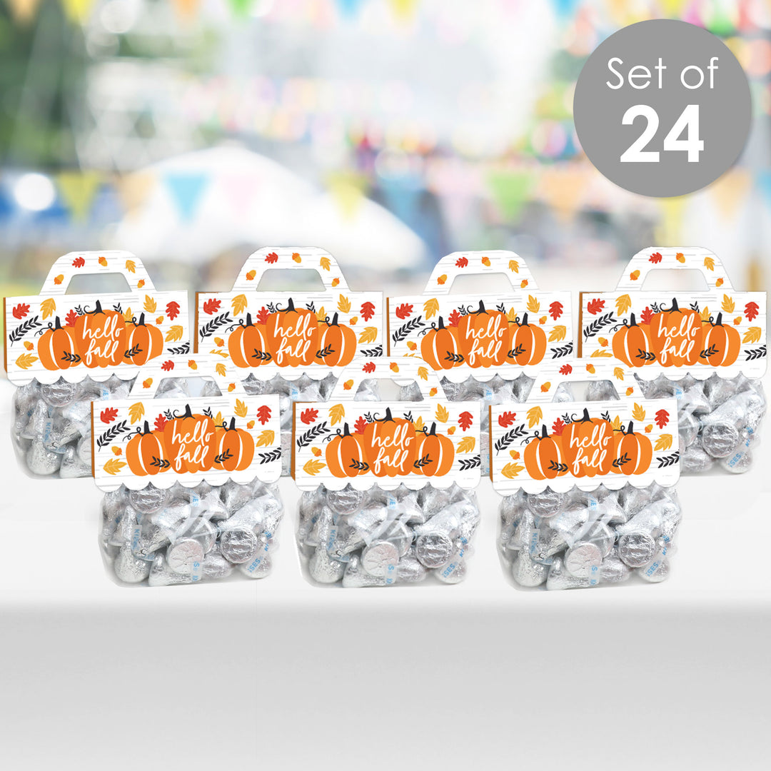 Fall Pumpkin - DIY Halloween or Thanksgiving Party Clear Goodie Favor Bag Labels - Candy Bags with Toppers - Set of 24