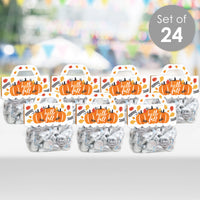 Fall Pumpkin - DIY Halloween or Thanksgiving Party Clear Goodie Favor Bag Labels - Candy Bags with Toppers - Set of 24