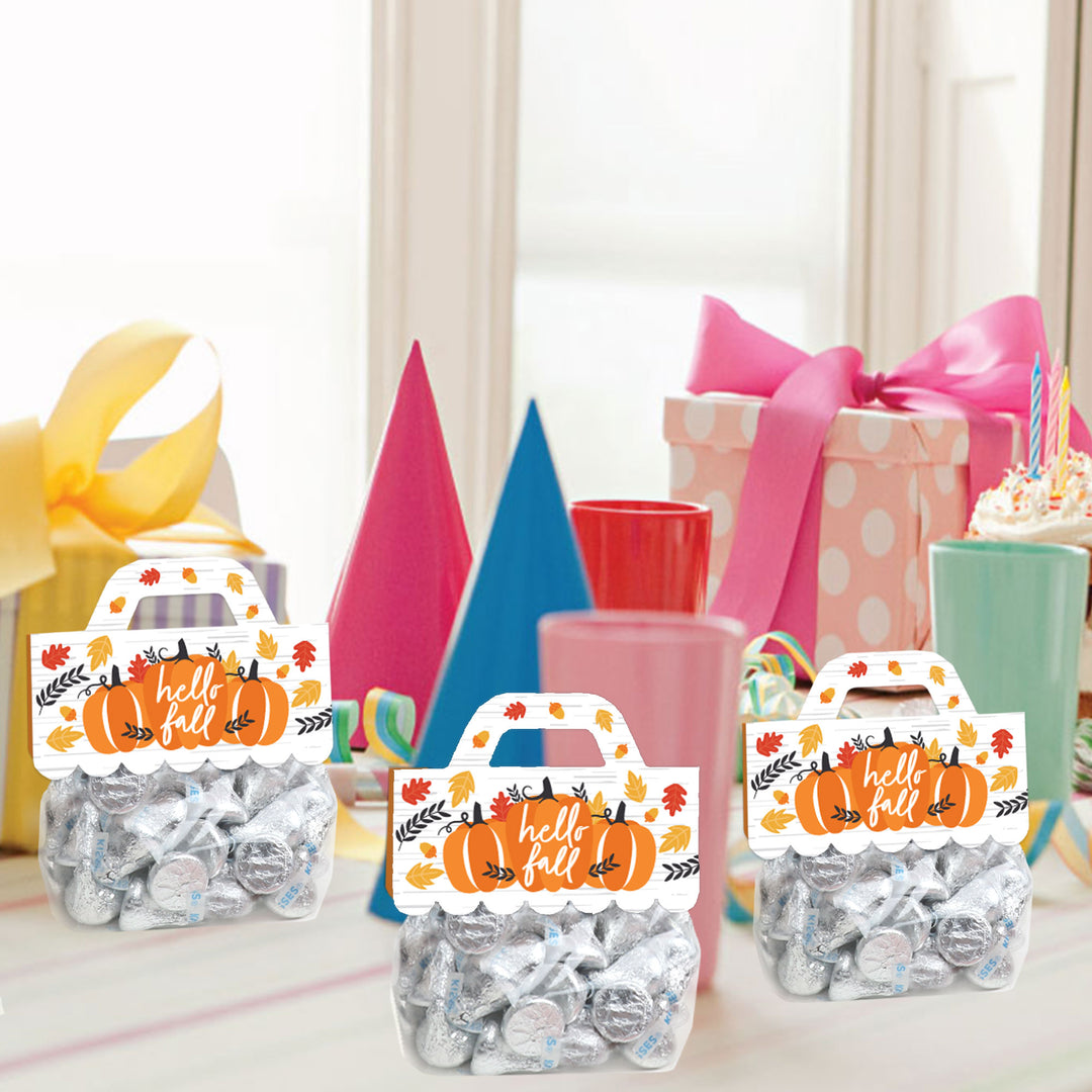 Fall Pumpkin - DIY Halloween or Thanksgiving Party Clear Goodie Favor Bag Labels - Candy Bags with Toppers - Set of 24