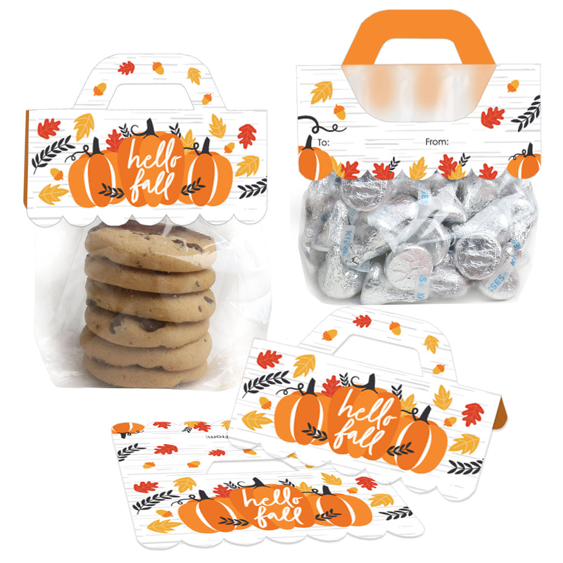 Fall Pumpkin - DIY Halloween or Thanksgiving Party Clear Goodie Favor Bag Labels - Candy Bags with Toppers - Set of 24