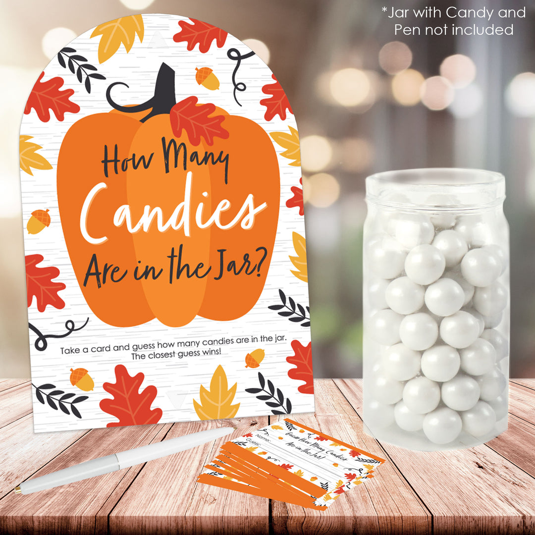 Fall Pumpkin - How Many Candies Halloween or Thanksgiving Party Game - 1 Stand and 40 Cards - Candy Guessing Game