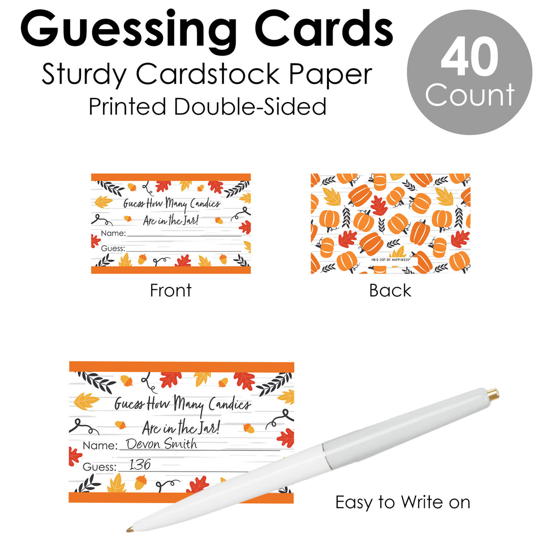 Fall Pumpkin - How Many Candies Halloween or Thanksgiving Party Game - 1 Stand and 40 Cards - Candy Guessing Game