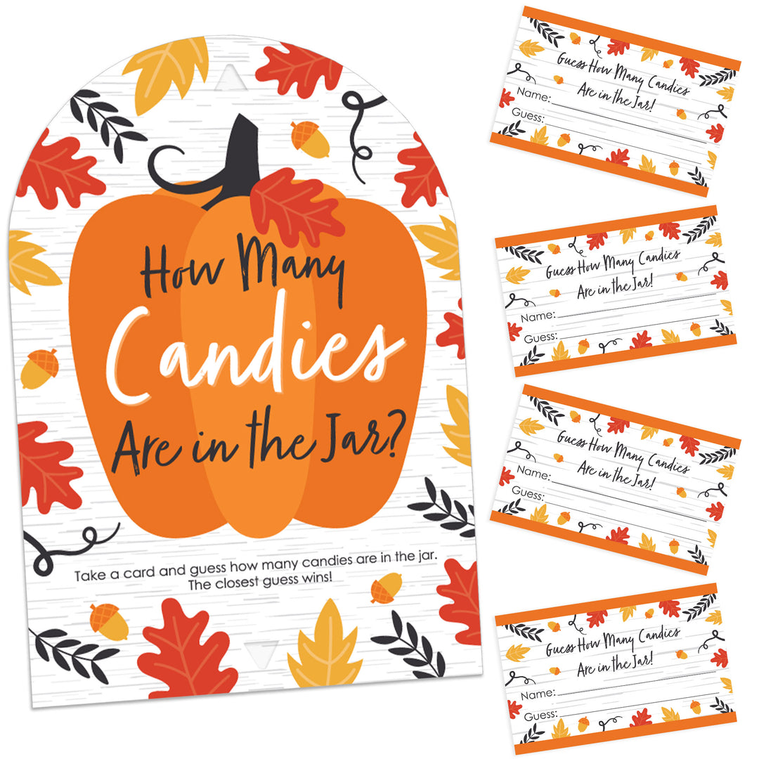 Fall Pumpkin - How Many Candies Halloween or Thanksgiving Party Game - 1 Stand and 40 Cards - Candy Guessing Game