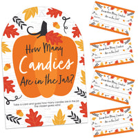 Fall Pumpkin - How Many Candies Halloween or Thanksgiving Party Game - 1 Stand and 40 Cards - Candy Guessing Game