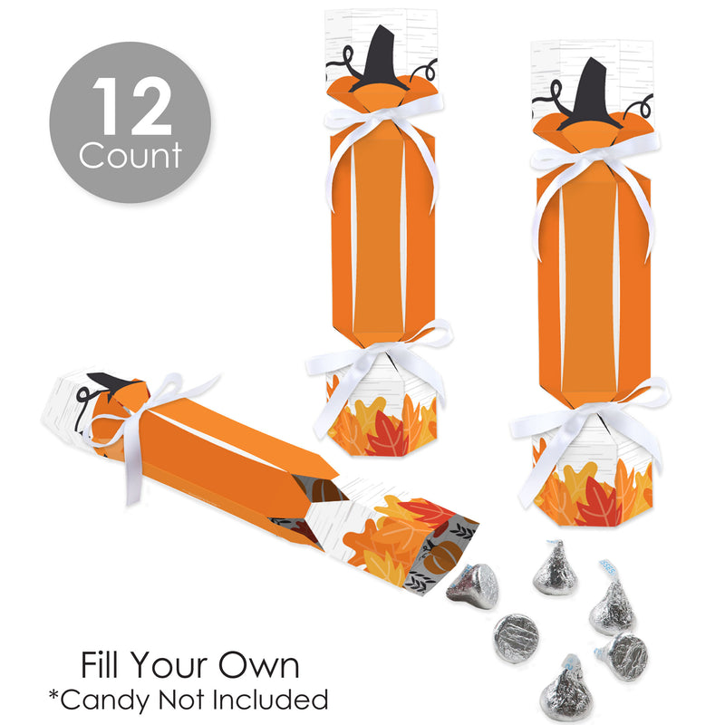Fall Pumpkin - No Snap Halloween or Thanksgiving Party Table Favors - DIY Cracker Boxes - Set of 12