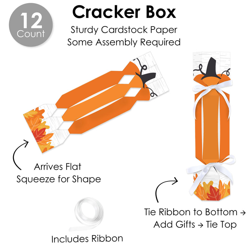 Fall Pumpkin - No Snap Halloween or Thanksgiving Party Table Favors - DIY Cracker Boxes - Set of 12