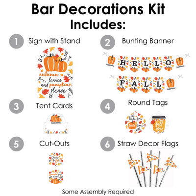 Fall Pumpkin - DIY Halloween or Thanksgiving Party Coffee Signs - Drink Bar Decorations Kit - 50 Pieces