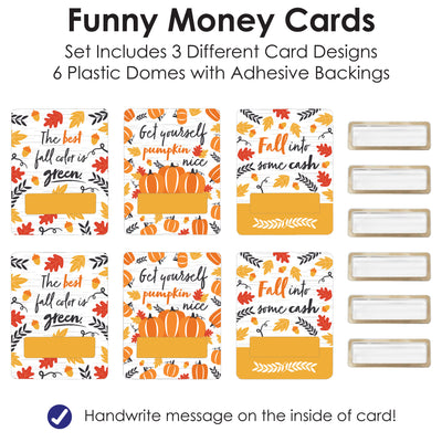 Fall Pumpkin - DIY Assorted Halloween or Thanksgiving Party Cash Holder Gift - Funny Money Cards - Set of 6
