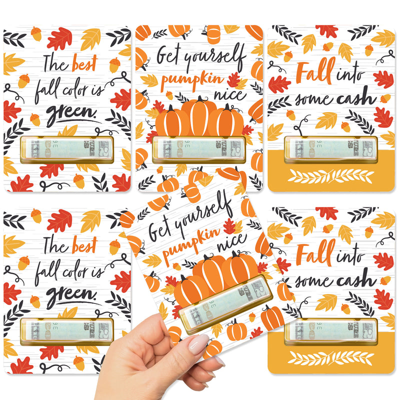 Fall Pumpkin - DIY Assorted Halloween or Thanksgiving Party Cash Holder Gift - Funny Money Cards - Set of 6