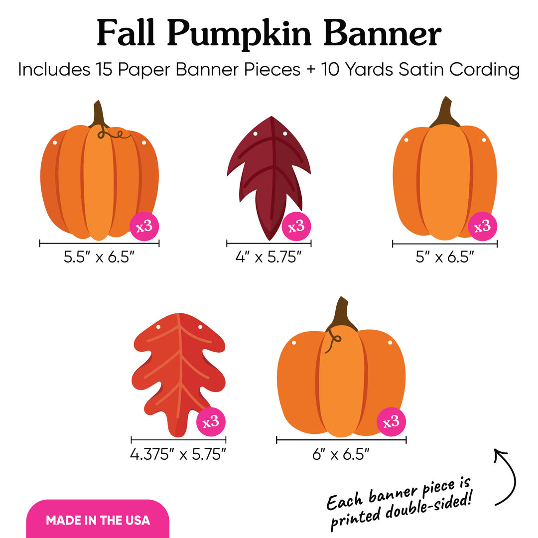 Fall Pumpkin Garland Banner - 15 Pc