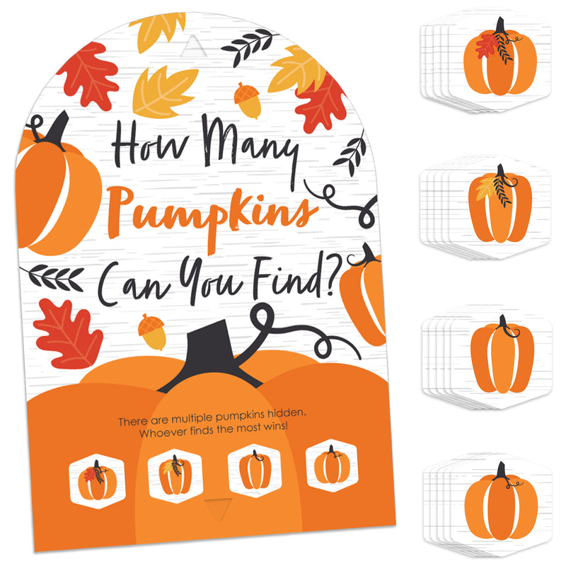 Fall Pumpkin - Halloween or Thanksgiving Party Scavenger Hunt - 1 Stand and 48 Game Pieces - Hide and Find Game