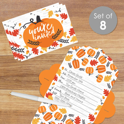 Fall Pumpkin - Fill-In Cards - Halloween or Thanksgiving Party Fold and Send Invitations - Set of 8