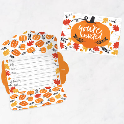 Fall Pumpkin - Fill-In Cards - Halloween or Thanksgiving Party Fold and Send Invitations - Set of 8