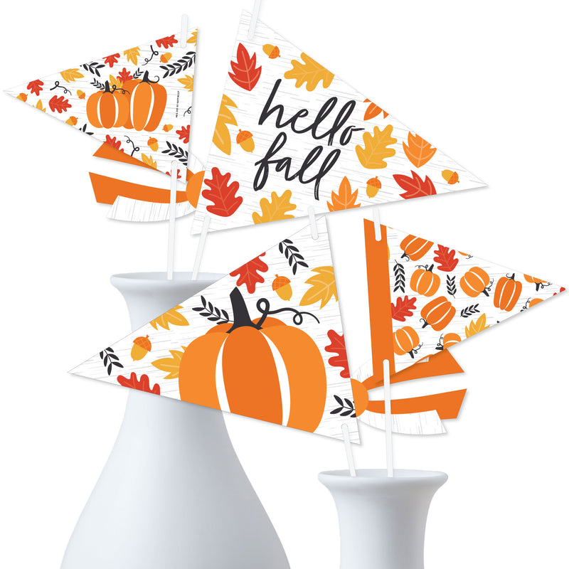 Fall Pumpkin - Triangle Halloween or Thanksgiving Party Photo Props - Pennant Flag Centerpieces - Set of 20