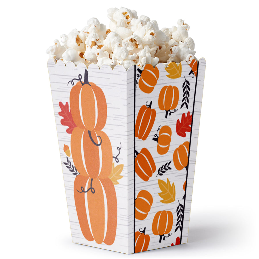 Fall Pumpkin - Halloween or Thanksgiving Party Favor Popcorn Treat Boxes - Set of 12