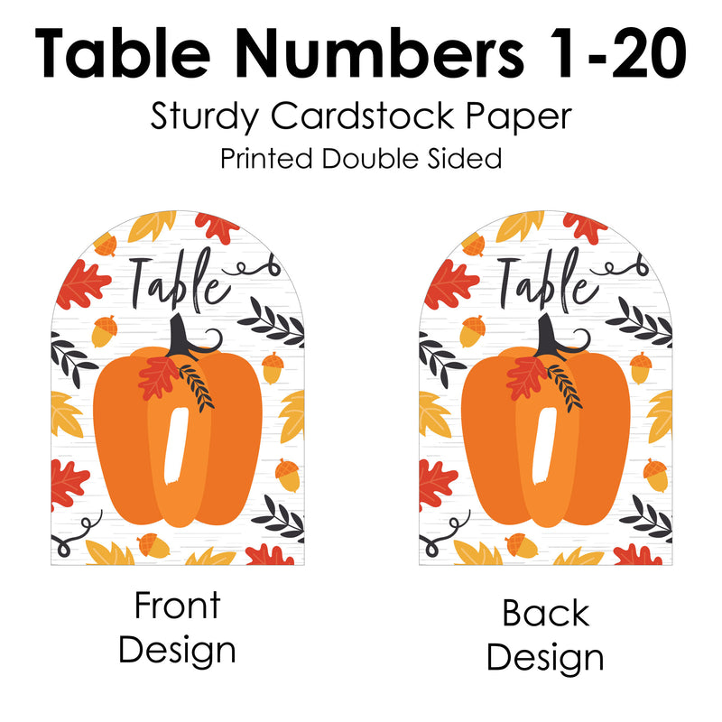 Fall Pumpkin - Halloween or Thanksgiving Party Double-Sided 5 x 7 inches Cards - Table Numbers - 1-20