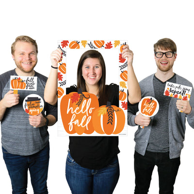Fall Pumpkin - Halloween or Thanksgiving Party Selfie Photo Booth Picture Frame and Props - Printed on Sturdy Material