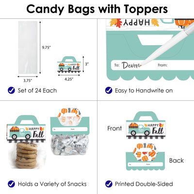 Happy Fall Truck - DIY Harvest Pumpkin Party Clear Goodie Favor Bag Labels - Candy Bags with Toppers - Set of 24