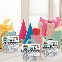 Happy Fall Truck - DIY Harvest Pumpkin Party Clear Goodie Favor Bag Labels - Candy Bags with Toppers - Set of 24