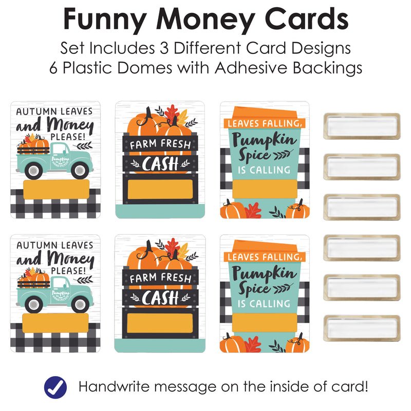Happy Fall Truck - DIY Assorted Harvest Pumpkin Party Cash Holder Gift - Funny Money Cards - Set of 6