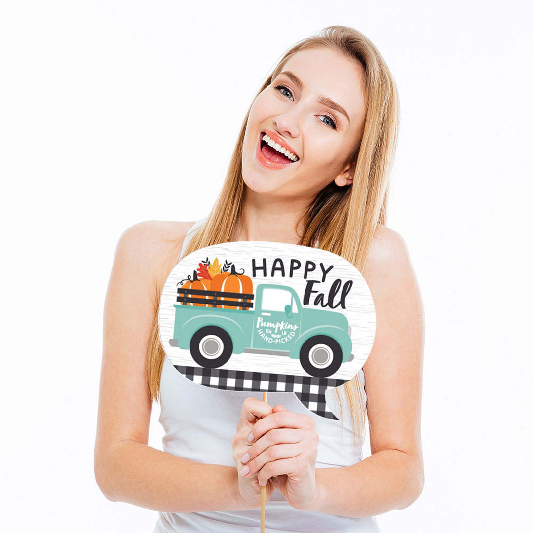 Happy Fall Truck - Harvest Pumpkin Party Photo Booth Props Kit - 20 Count