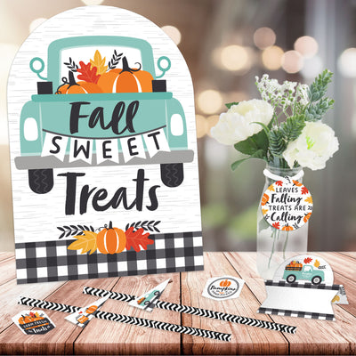 Happy Fall Truck - DIY Harvest Pumpkin Party Fall Treats Signs - Snack Bar Decorations Kit - 50 Pieces