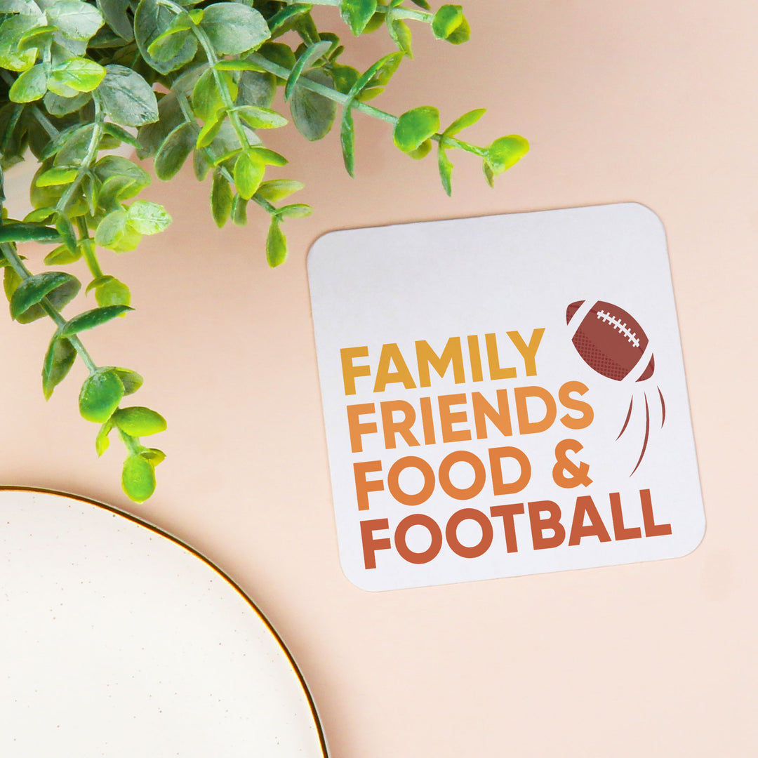 Drink Coasters - Family Friends Food and Football - 25 Ct