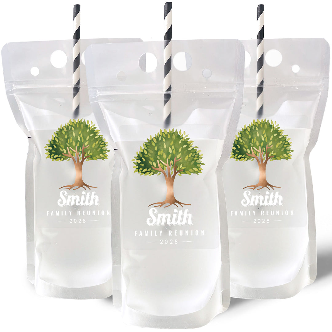 Custom Text Drink Pouches - Family Tree Reunion - 12 Ct