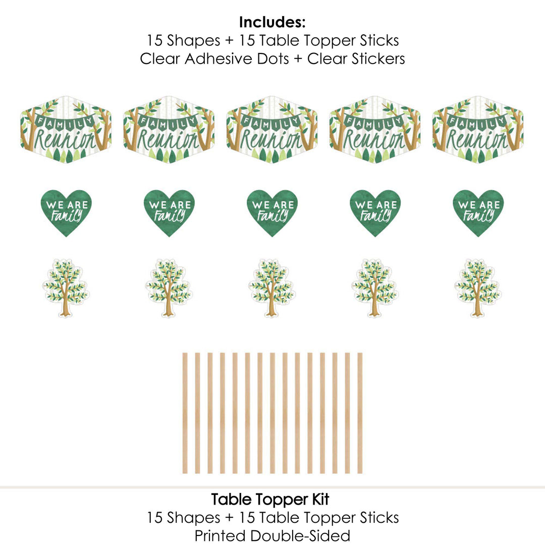 Family Tree Reunion - Family Gathering Party Centerpiece Sticks - Table Toppers - Set of 15