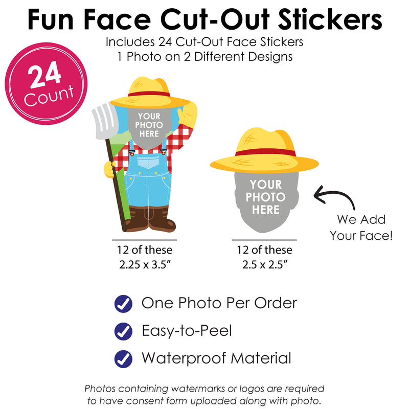 Custom Photo Farm Animals - Barnyard Birthday Party Favors - Fun Face Cut-Out Stickers - Set of 24