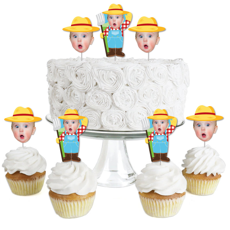 Custom Photo Farm Animals - Barnyard Birthday Party Dessert Cupcake Toppers - Fun Face Clear Treat Picks - Set of 24