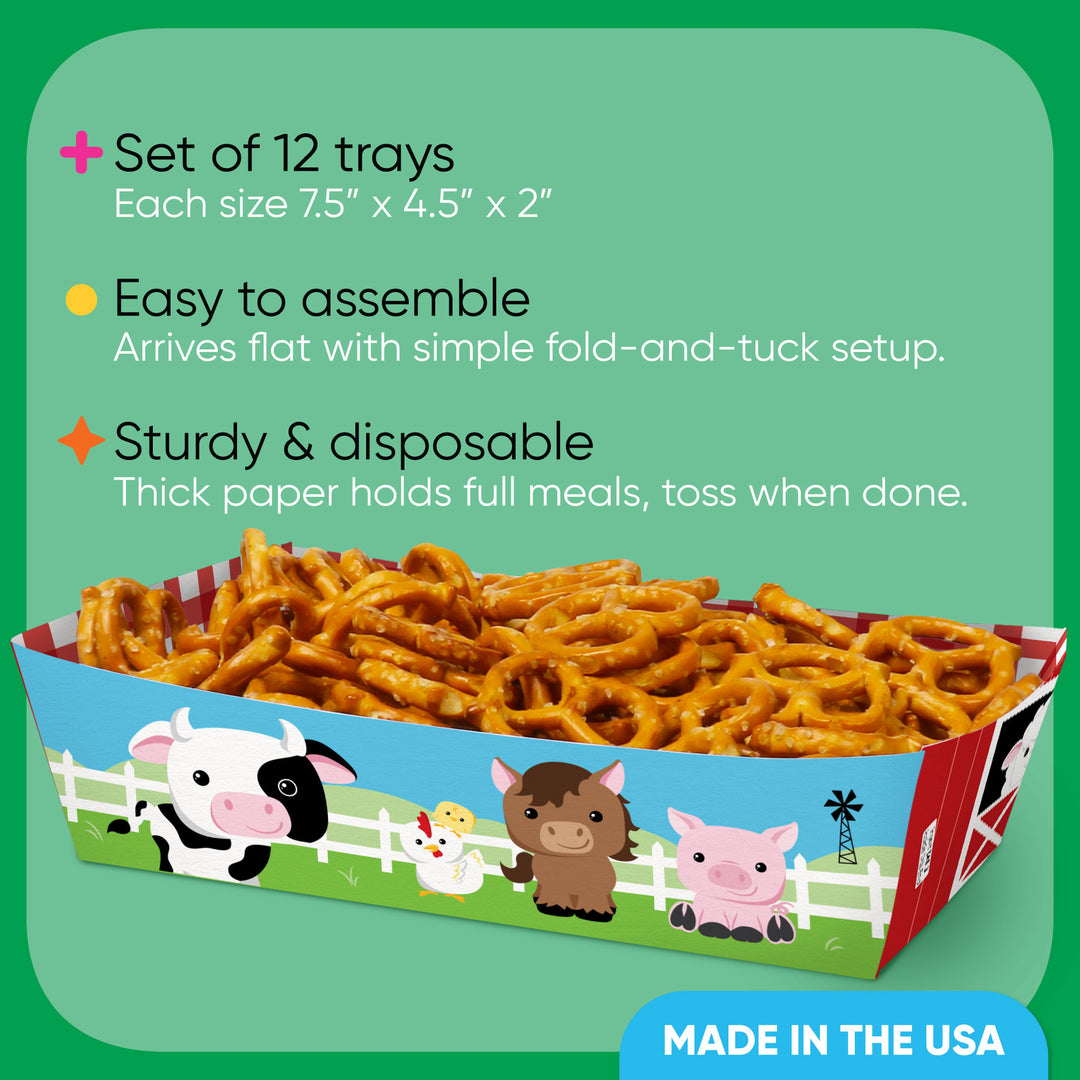 Farm Animals Party Paper Food Trays - 12 Ct
