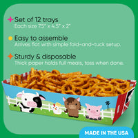 Farm Animals Party Paper Food Trays - 12 Ct