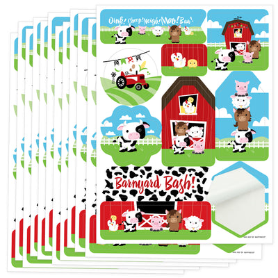 Farm Animals - Barnyard Baby Shower or Birthday Party Favor Sticker Set - 12 Sheets - 120 Stickers