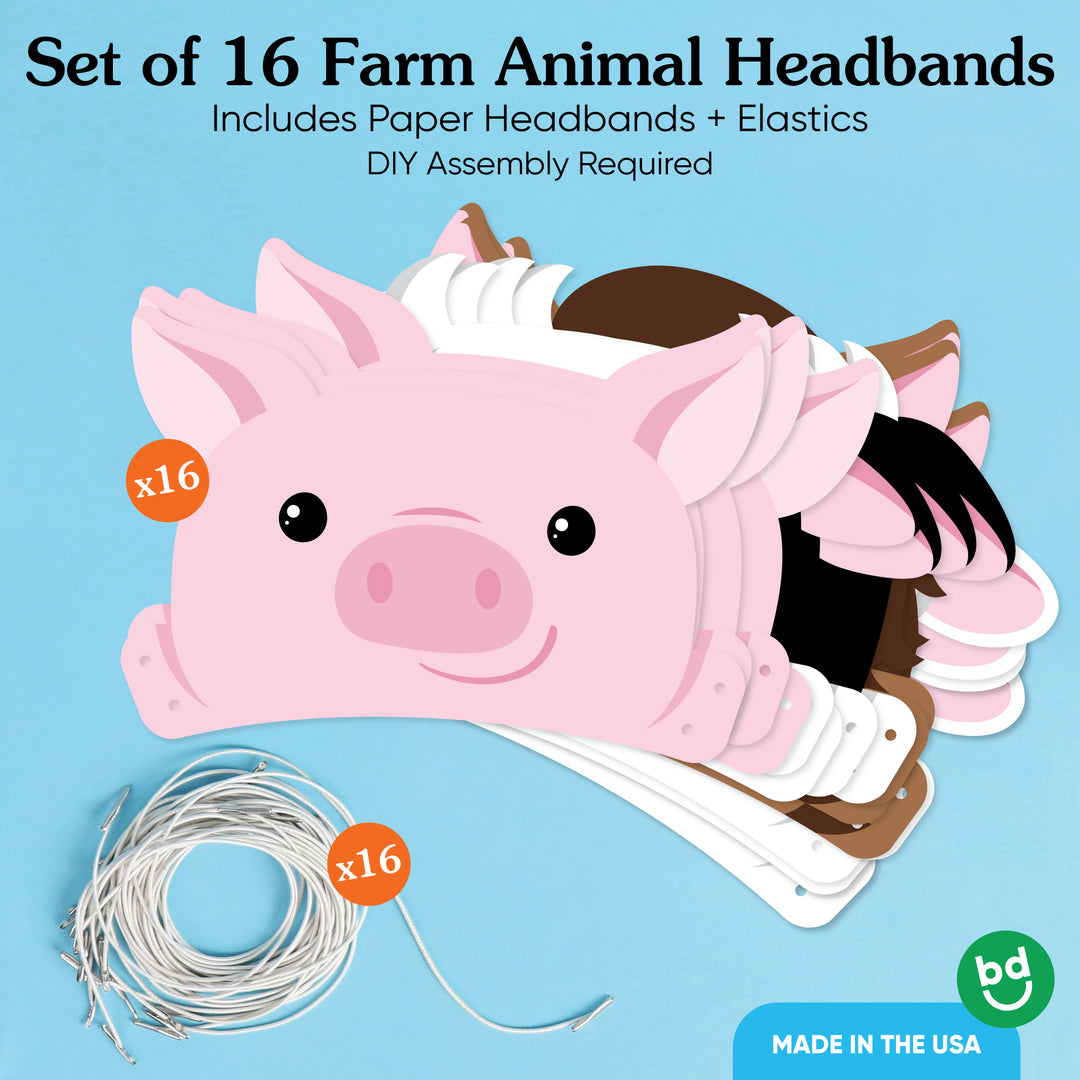 Farm Paper Animal Headbands - 16 Ct