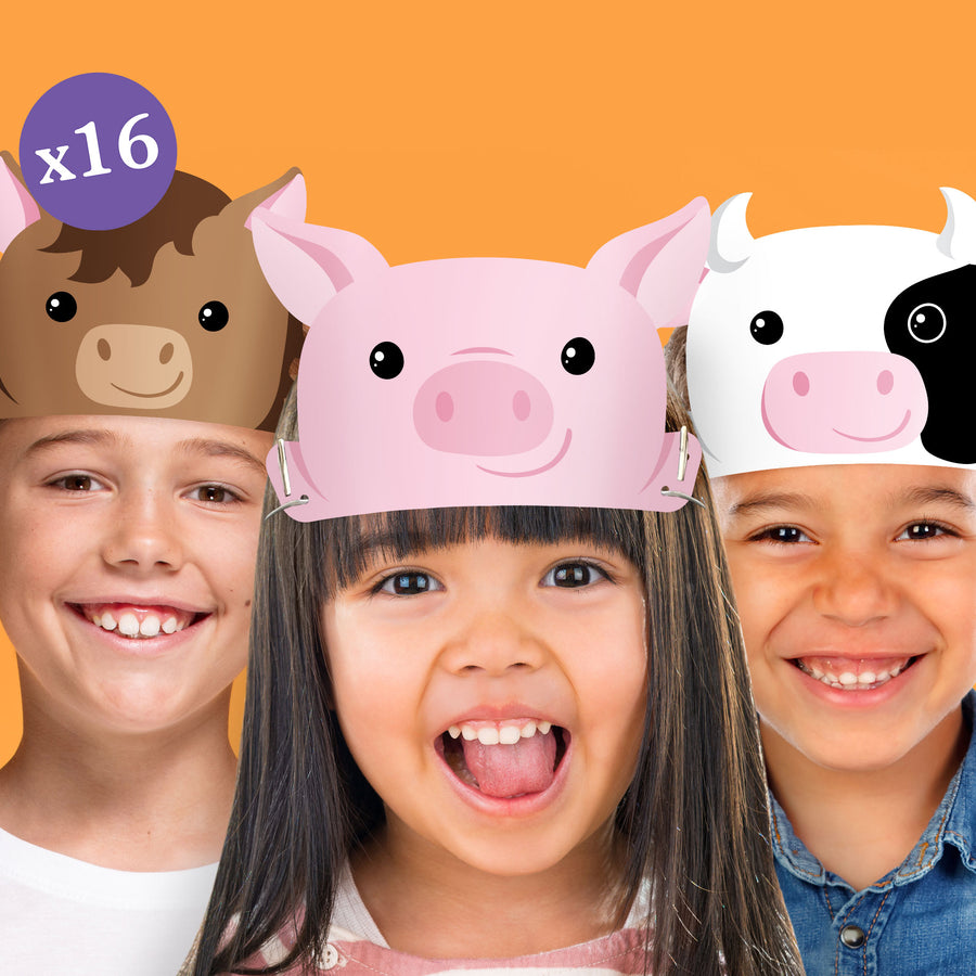 Farm Paper Animal Headbands - 16 Ct