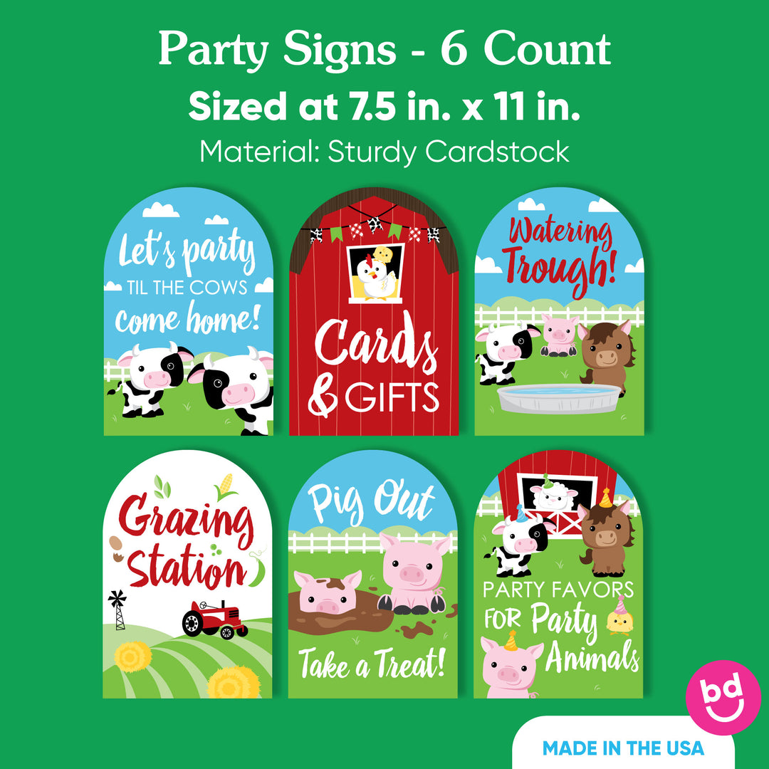 Farm Animals Party Signs Set - 6 Ct