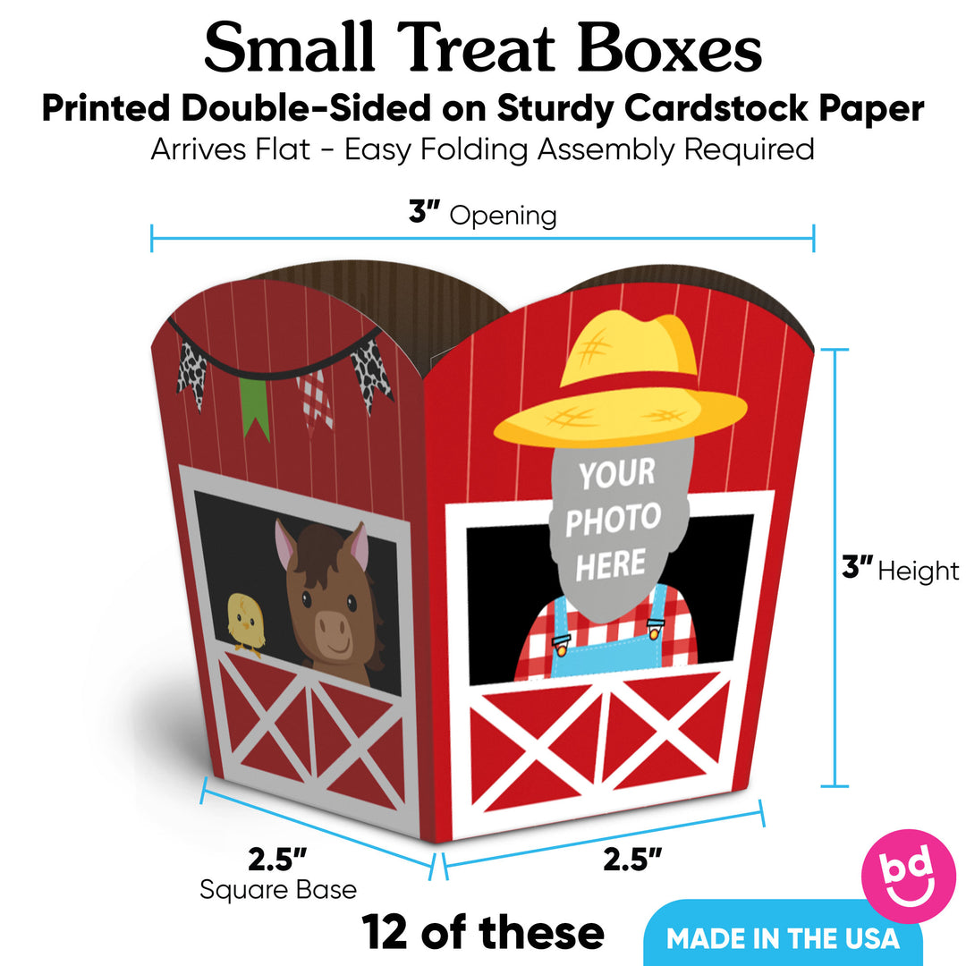 Custom Face Farm Animals Treat Boxes - 12 Ct