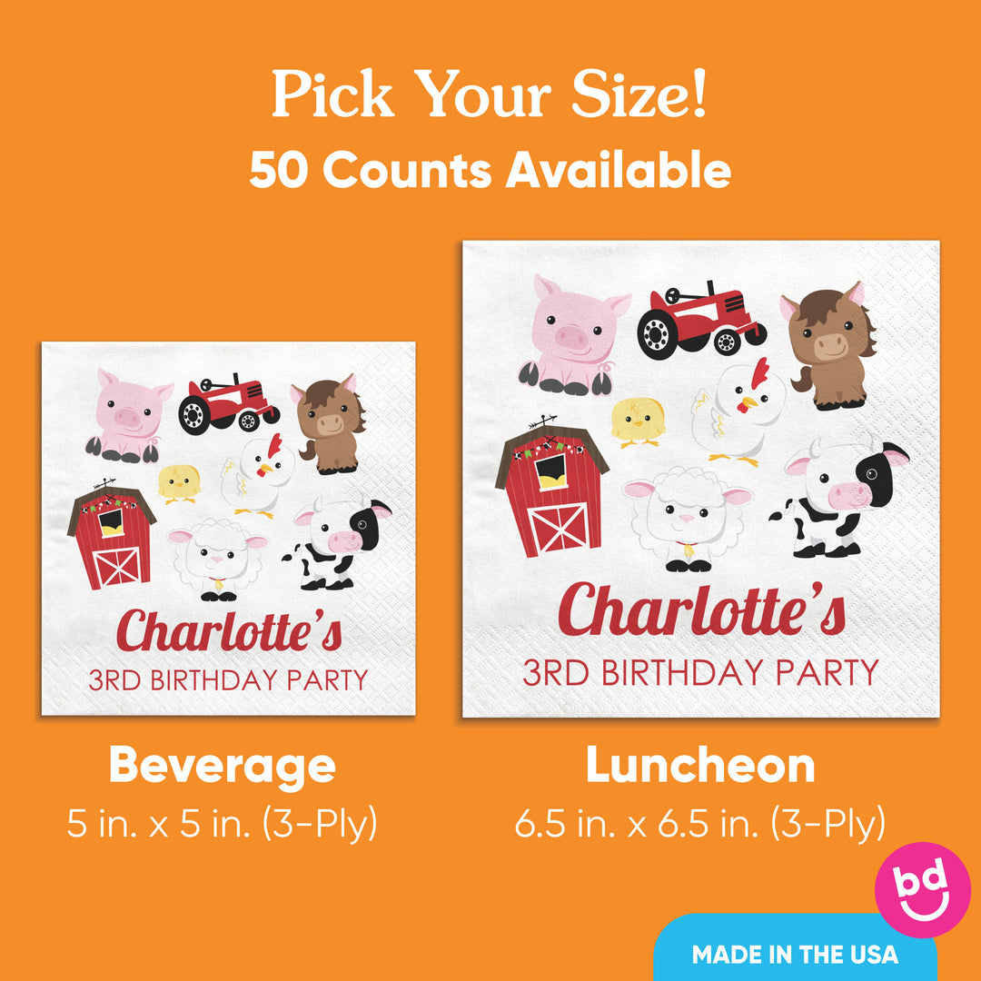 Custom Text Napkins - Farm Animals